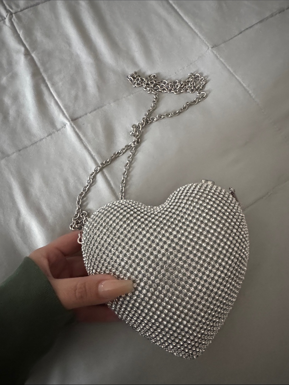 Source Unknown Silver Crystal Heart Mini Crossbody